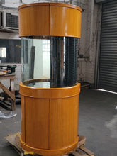 Load image into Gallery viewer, 90 Gallon Glass 3/4 Cylinder Round Reef Aquarium With Stand and Canopy in Golden Oak