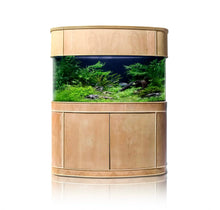 Load image into Gallery viewer, 380 Gallon Seamless Glass Bowfront Reef-Ready Aquarium in Rose Cherry Real Wood Furniture