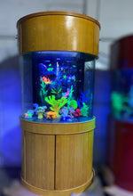 Load image into Gallery viewer, 90 Gallon Glass 3/4 Cylinder Round Aquarium With Stand and Canopy in Golden Oak