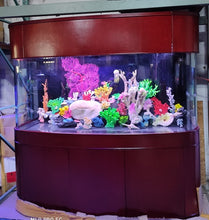 Load image into Gallery viewer, 380 Gallon Seamless Glass Bowfront Reef-Ready Aquarium in Rose Cherry Real Wood Furniture