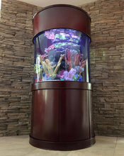 Load image into Gallery viewer, 90 Gallon Glass 3/4 Cylinder Round Aquarium With Stand and Canopy in Golden Oak