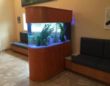 Load image into Gallery viewer, 120 Gallon U-Shape Bullnose Peninsula Divider Glass Aquarium Reef-Ready in Premium Cherry Real Wood Furniture