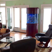 Load image into Gallery viewer, 90 Gallon Glass 3/4 Cylinder Round Aquarium With Stand and Canopy in Golden Oak