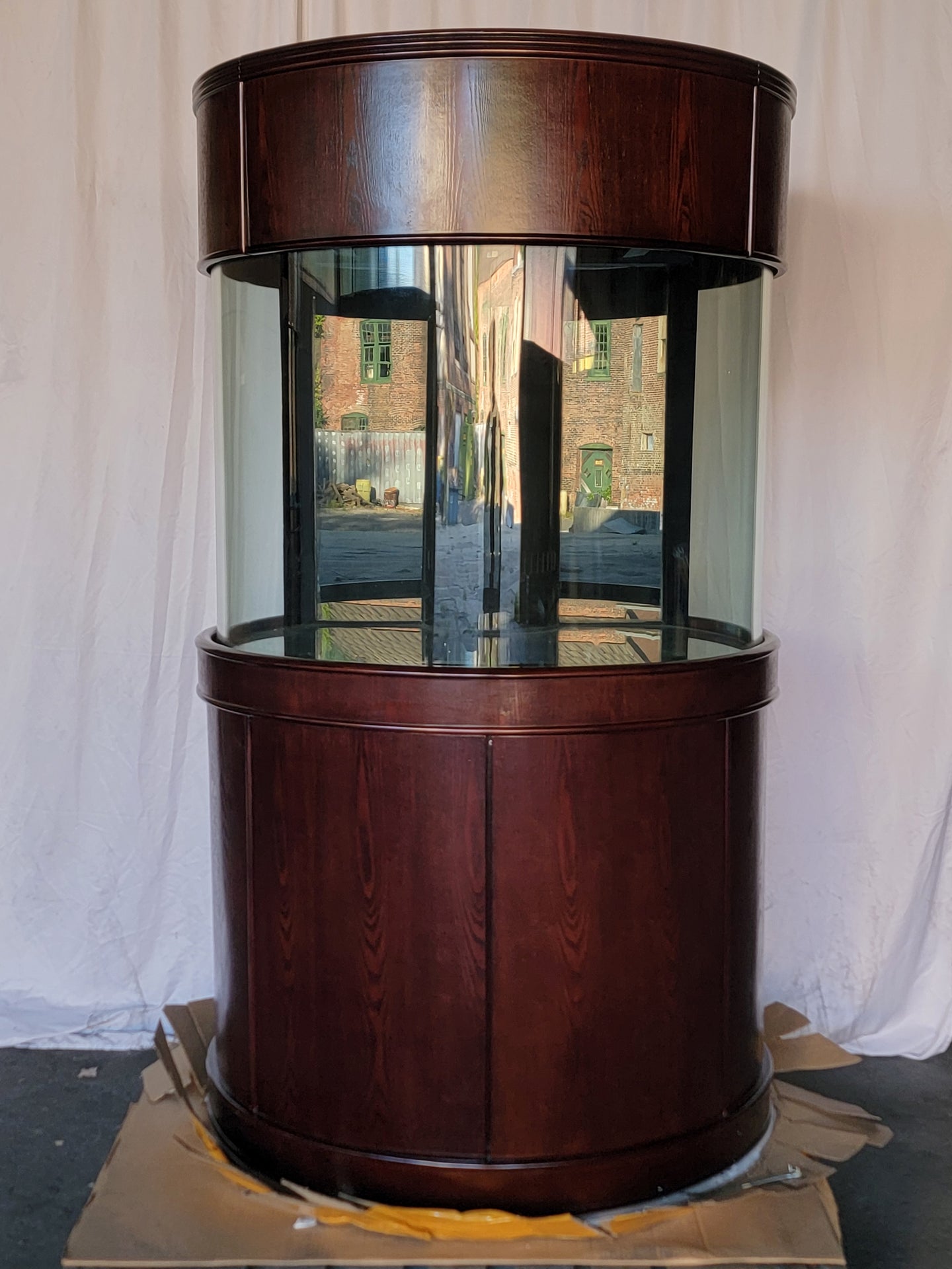 133g 3/4 Cylinder Round Glass Reef-Ready Aquarium Set in Rose Cherry Furniture