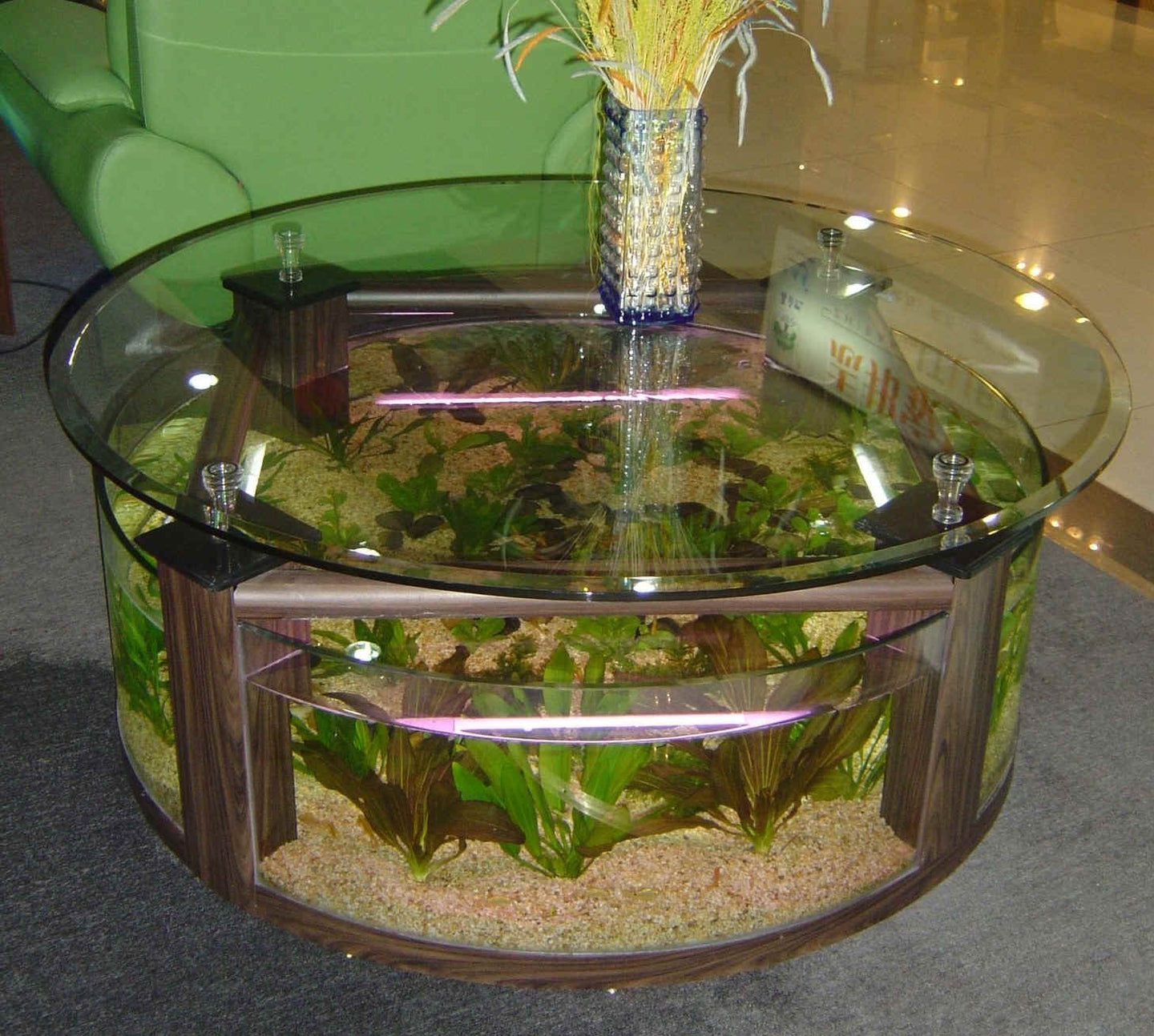 WARRANTY INCLUDED! 55 gallon GLASS round circle table aquarium fish tank setup WALNUT