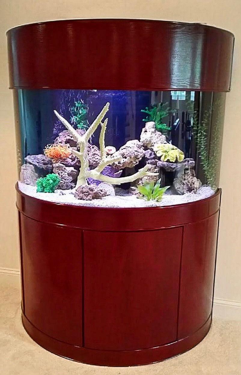 WARRANTY INCLUDED! 100 gallon GLASS half moon aquarium cylinder fish tank cherry