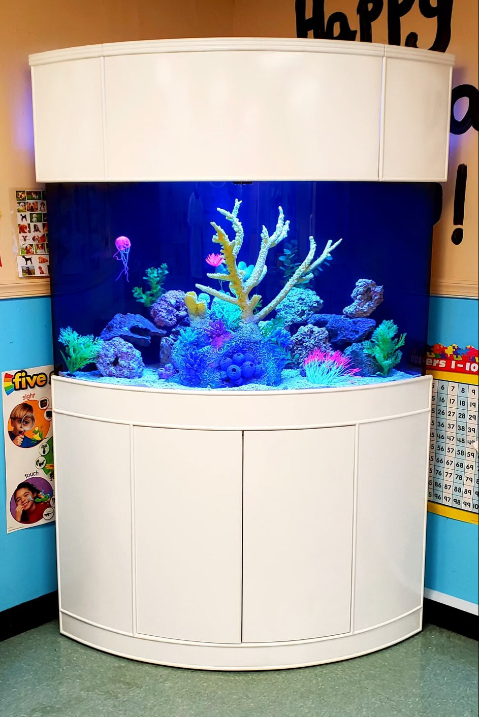 WARRANTY INCLUDED! 250 gallon GLASS corner bow aquarium fish tank wood stand