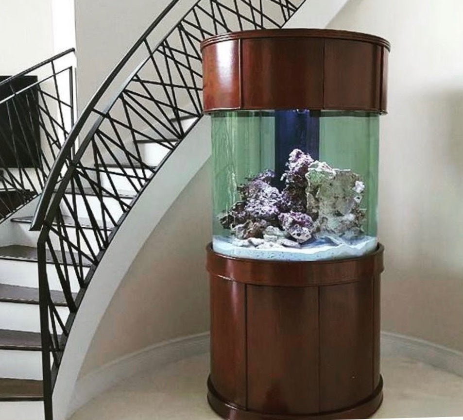 WARRANTY INCLUDED! 100 gallon GLASS cylinder round aquarium tank walnut wood