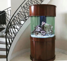 Load image into Gallery viewer, WARRANTY INCLUDED! 185 gallon GLASS cylinder round aquarium tank walnut wood
