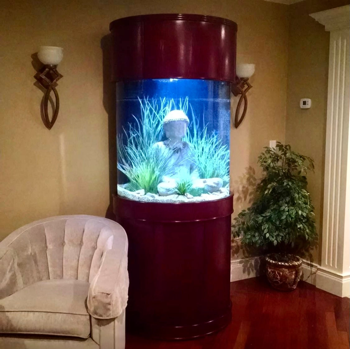 WARRANTY INCLUDED! 90 gallon GLASS round cylinder wall aquarium fish tank set
