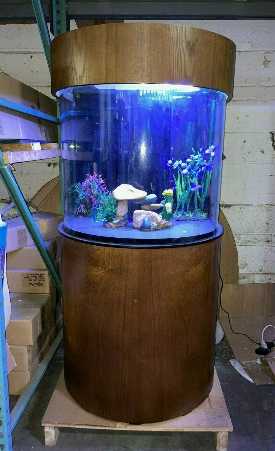 WARRANTY INCLUDED! GLASS 60 gal half moon fish tank aquarium w/ stand, canopy